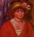 bust of a young woman in a red blouse