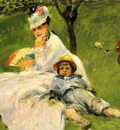 camille monet and her son jean in the garden at argenteuil