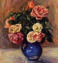 roses in a blue vase