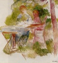 woman and child in a garden sketch