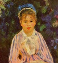 young woman in a blue and pink striped shirt