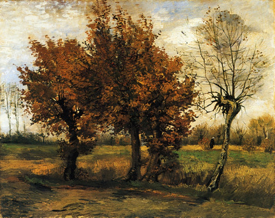 autumn landscape with four trees