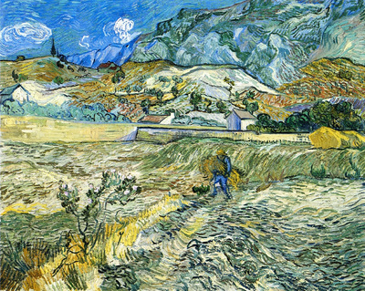 enclosed field with peasant also known as landscape at saint remy