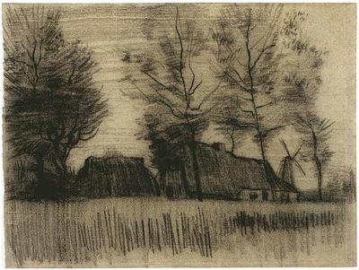 landscape with cottages and a mill