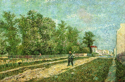 man with spade in a suburb of paris