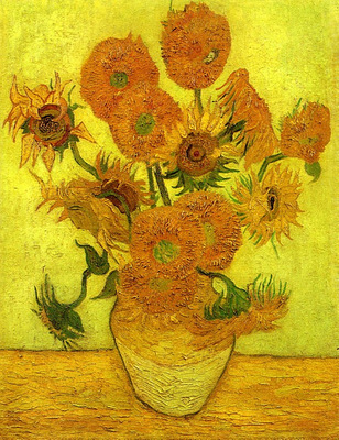 still life  vase with fifteen sunflowers