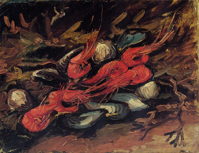 still life with mussels and shrimp
