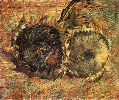 still life with two sunflowers