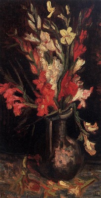 vase with red gladioli