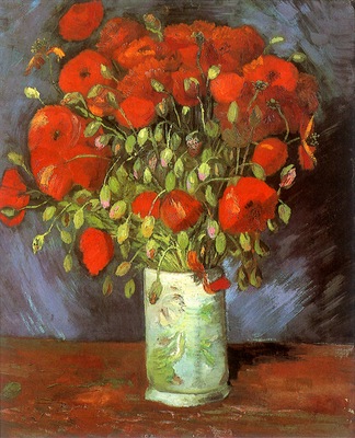 vase with red poppies