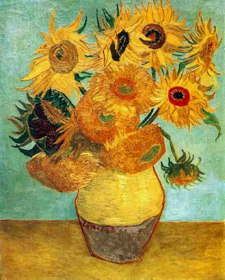 vase with twelve sunflowers