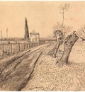 landscape with path and pollard trees