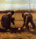 peasant man and woman planting potatoes