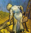 peasant woman cutting straw after millet