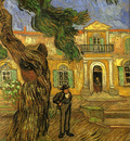 pine trees with figure in the garden of saint paul hospital