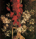 vase with gladioli and carnations