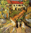 village street and steps in auvers with two figures