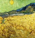 wheat fields with reaper at sunrise