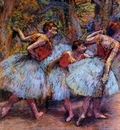 Three Dancers Blue Skirts Red Blouses 1903 PC