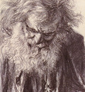 Menzel Adolf Friedrich Erdmann Portrait Of An Old Man