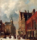 Eversen Adrianus A View In A Town In Winter