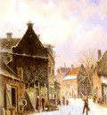 Eversen Adrianus A Village Street Scene In Winter