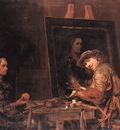 GELDER Aert de Self Portrait At An Easel Painting An Old Woman