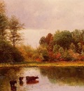 Bierstadt Albert Cows Watering in a Landscape