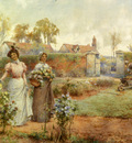 Glendening Alfred Augustus A Lady And Her Maid Picking Chrysanthemums