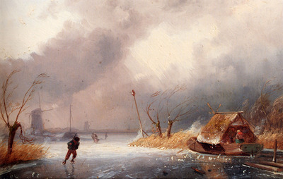 Leickert Charles A Winter Landscape With Skaters On A Frozen Waterway