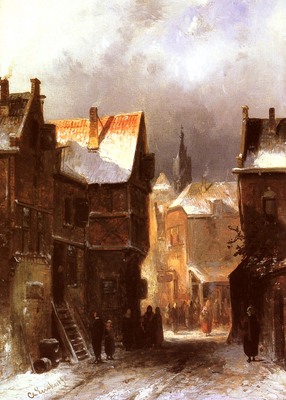Leickert Charles Henri Joseph A Dutch Town In Winter