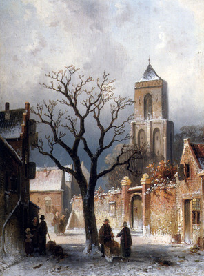 Leickert Charles Henri Joseph A Village Snow Scene