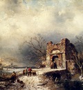 Leickert Charles Henri Joseph Villagers On A Frozen Path