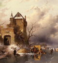 Leickert Charles Skaters On A Frozen Lake By The Ruins Of A Castle