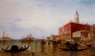 Pollentine Alfred Gondolas On The Grand Canal In Front Of The Doges Palace Venice