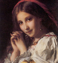 Piot Adolphe Portrait of a Girl with Red Shawl