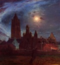 Puigaudeau Ferdinand du The Bourg de Batz Church under the Moon