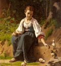 Delobbe Francois Alfred A Young Girl Feeding Baby Chicks