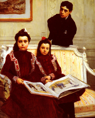 Flameng Francois Family Portrait Of A Boy And His Two Sisters