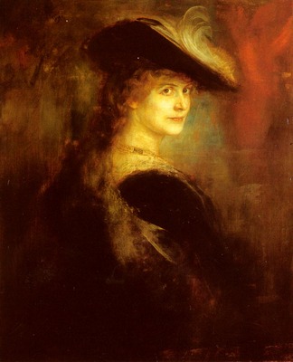 Lenbach Franz Von Portrait Of An Elegant Lady In Rubenesque Costume