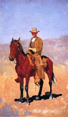 Remington Frederic Mounted Cowboy in Chaps with Race Horse