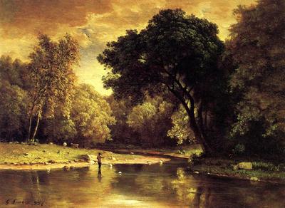 Inness George Fisherman in a Stream