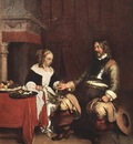 TERBORCH Gerard Man Offering A Woman Coins