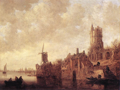 Goyen Jan van River Landscape with a Windmill and a Ruined Castle