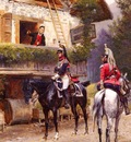 Detaille Jean Baptiste Edouard Mounted First%20Empire Dragoons In Front Of A Country House