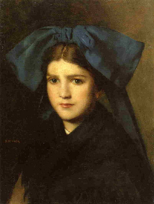 Henner Jean Jacques Portrait of a Young Girl with a Bow in Her Hair