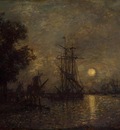 Jongkind Johan Berthold Holandaise Landscape with Docked Boat