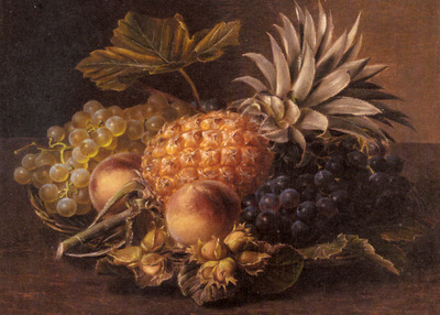Jensen Johan Laurentz Grapes a Pineapple Peaches and Hazelnuts In A Basket