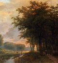 Klombeck Johann Bernard A Wooded River Valley With Peasants On A Path