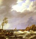 Koekkoek Johannes Hermanus Dutch fishing Vessel caught On a Lee Shore With Villagers